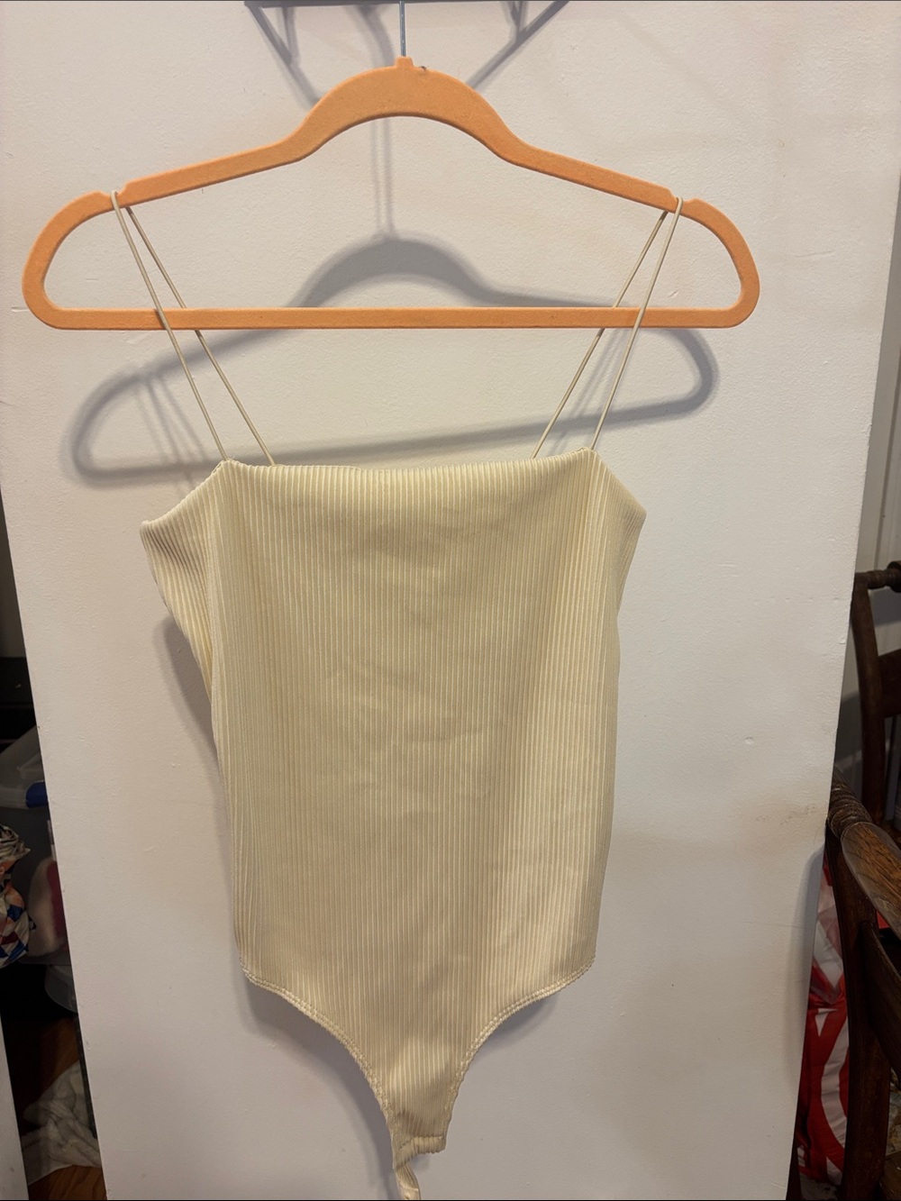 H&M Ribbed Cream Spaghetti-Strap Bodysuit